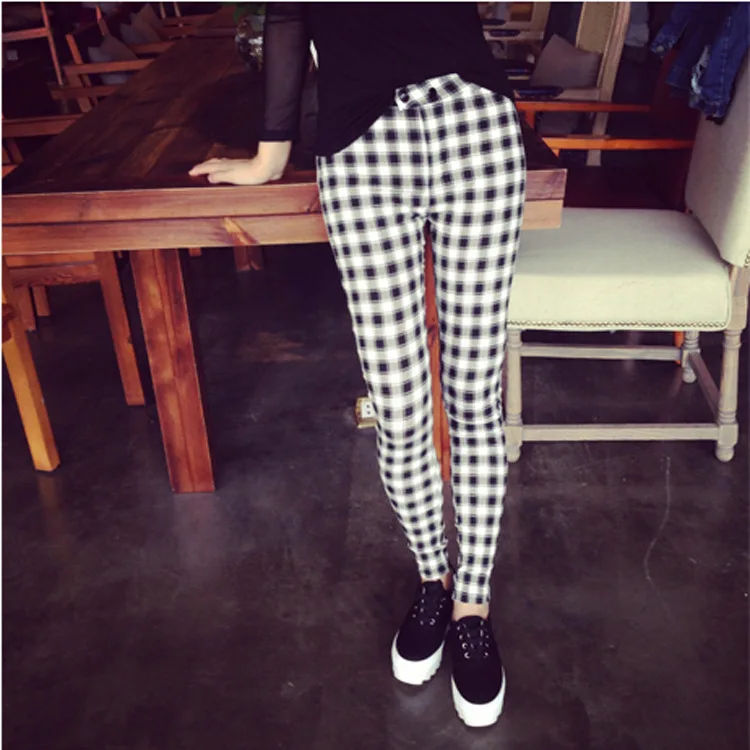 2014 new women's autumn and winter 2096 # Slim was thin elastic waist plaid pants casual feet | Женская одежда