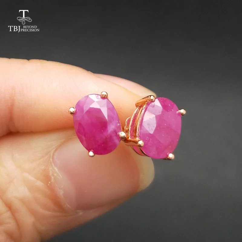 TBJ, натуральный 3ct Рубин ov6* 8 мм драгоценный камень простой и классический дизайн серьги из стерлингового серебра 925 пробы ювелирные изделия для девочек и леди с коробкой