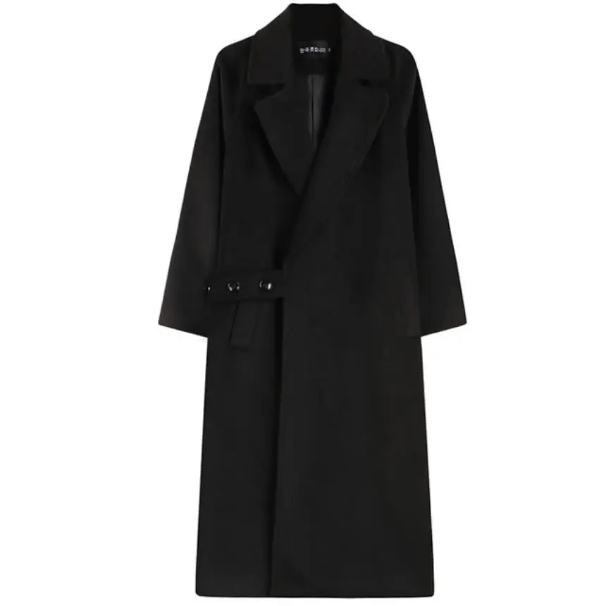 

autumn winter fashion new woolen coat women turn down collar lace-up loose long wool blends coat