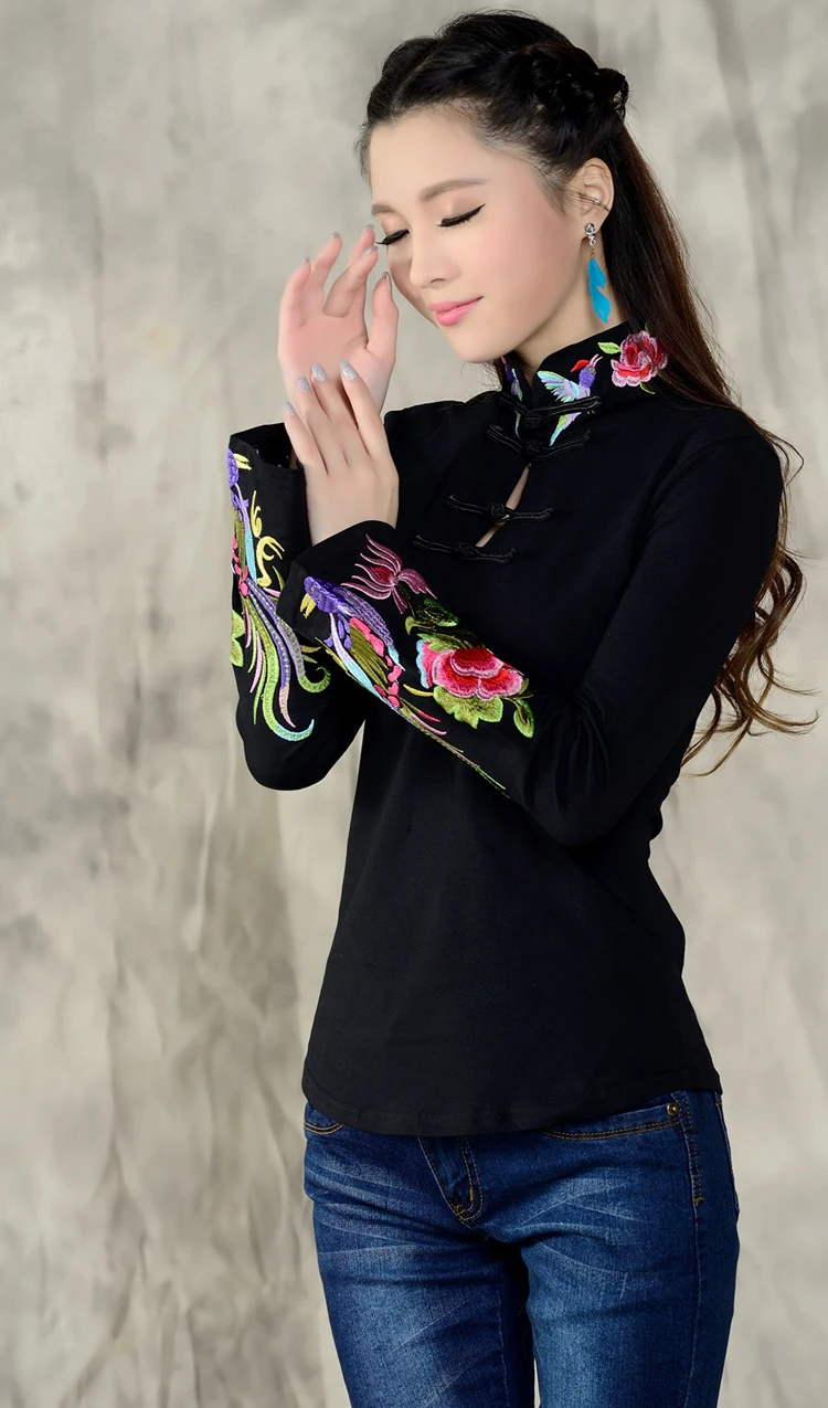 2017 новое поступление рубашка в китайском стиле Весенняя с длинными рукавами топ