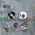 Креативная брошь череп, Скелетон, подставка для гитары, розовая, черная эмалированная булавка, куртки, Панк значки на рюкзак, ювелирные изделия на Хэллоуин