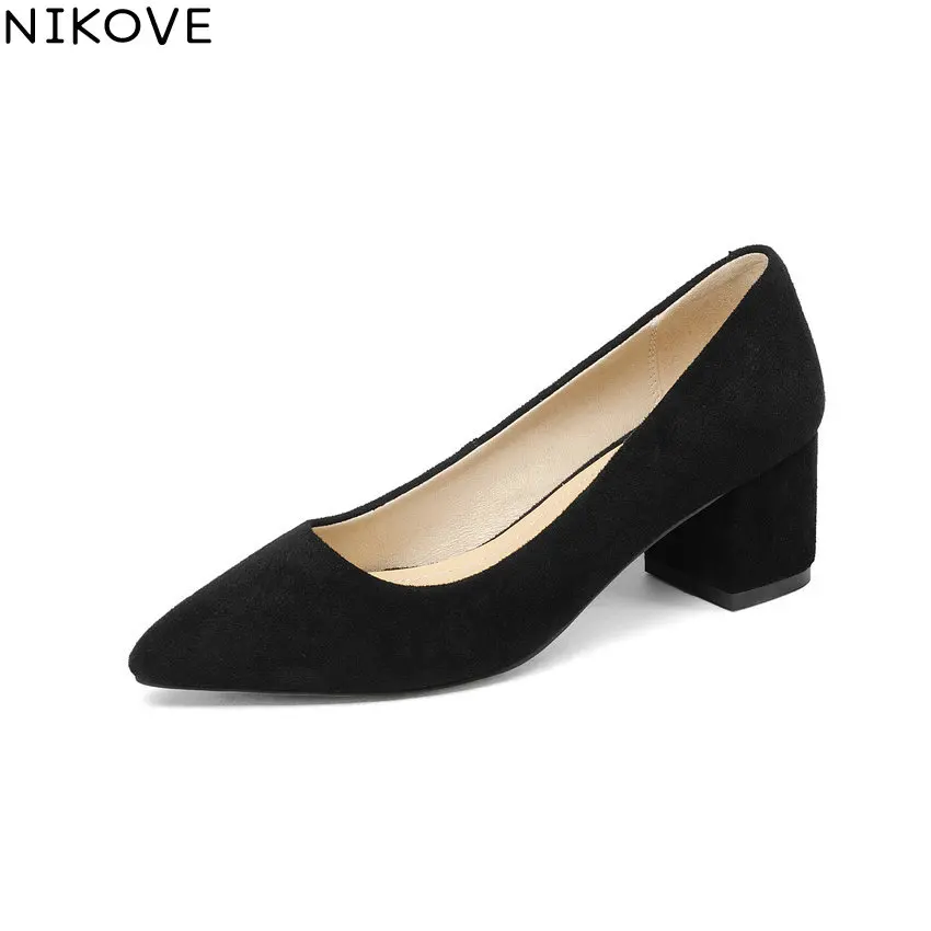 

NIKOVE 2018 Pointed Toe Women Pumps Shoes Appointment Sewing Square High Heels Shallow Slip on Simple Women Shoes Size 34-43