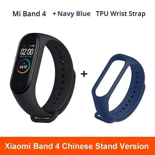 Xiaomi mi-браслет 4 смарт-браслет 3 AMOLED цветной экран mi Band 4 пульсометр фитнес 50 атм водонепроницаемый смарт-браслет 135 мАч - Цвет: Add Navy Blue Strap
