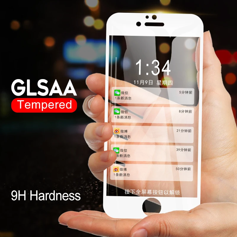 9D Защитная пленка для экрана из закаленного стекла для iPhone 7, 8 Plus, полностью проклеенное стекло для iPhone 6, 6S Plus, пленка HD для iPhone 5, 5S, SE - Цвет: White