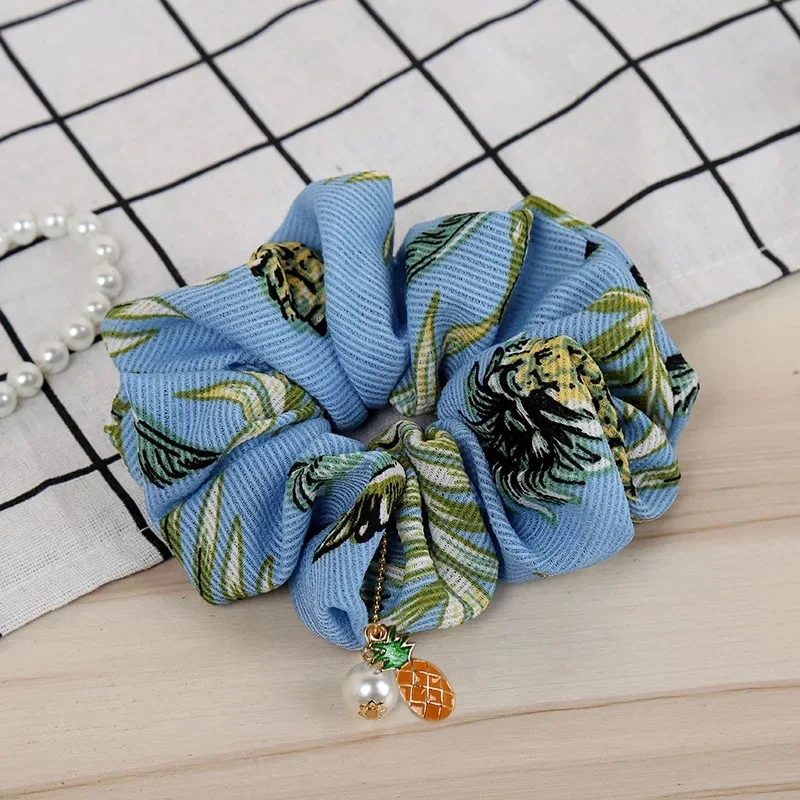 4 шт./компл. принт Scrunchie эластичные волосы хвост сладкие дамы повязка на волосы для девочек аксессуары для волос с жемчугом Кулон