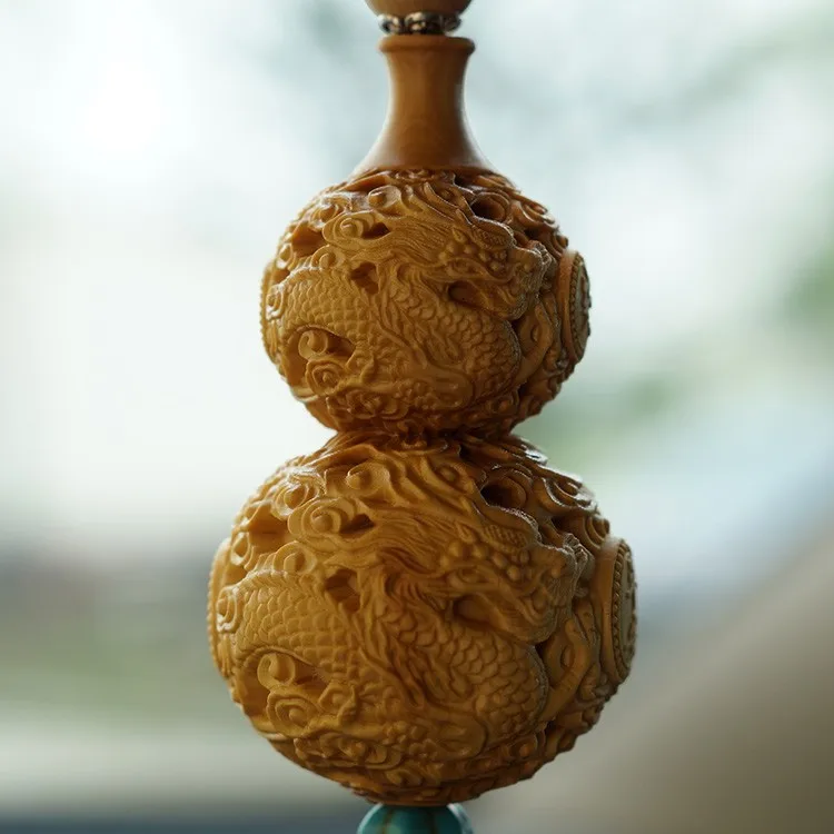 Delicate Lovely Chinese Traditional Handicrafts Lucky Boxwood Gourd Carved with Beautiful Dragon Design | Дом и сад