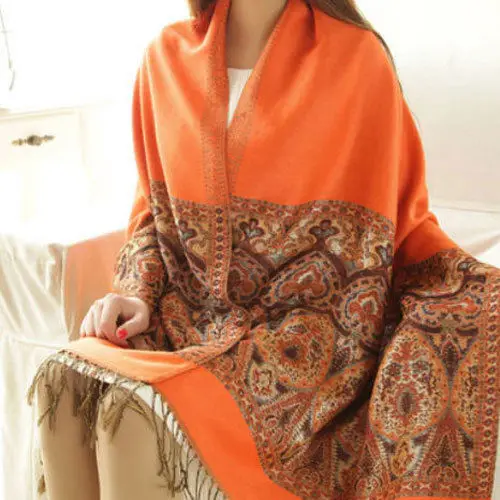 Оранжевые пашмины кашемировые основные черные Шарфы Твердые шали для женщин