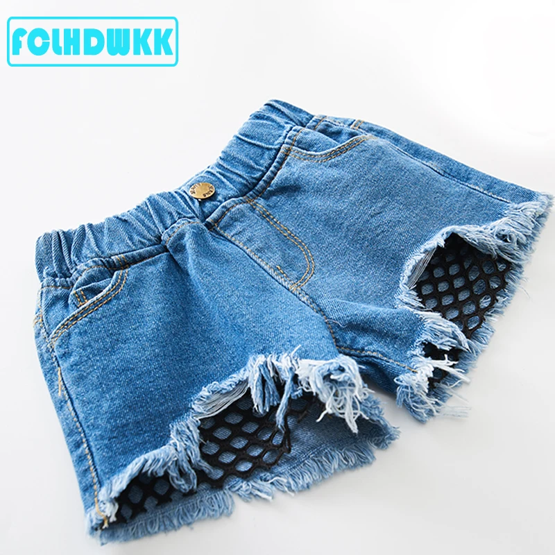 

Girls Shorts Denim Cartoon Pattern Baby Ripped Jeans Short Pants For Summer Kids Trousers Flower Girls Children Clothes