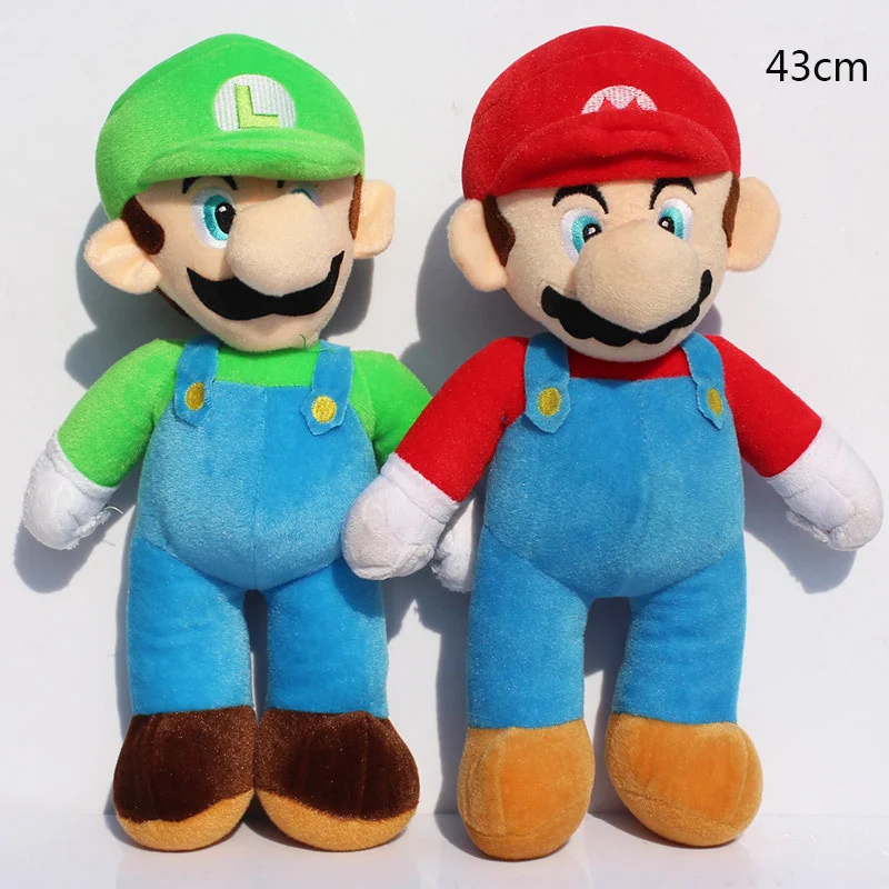 Большой размер 17 дюймов 43 см Новые Супер Марио Bros Марио и Луиджи плюшевые куклы мягкие игрушки - Цвет: green and red