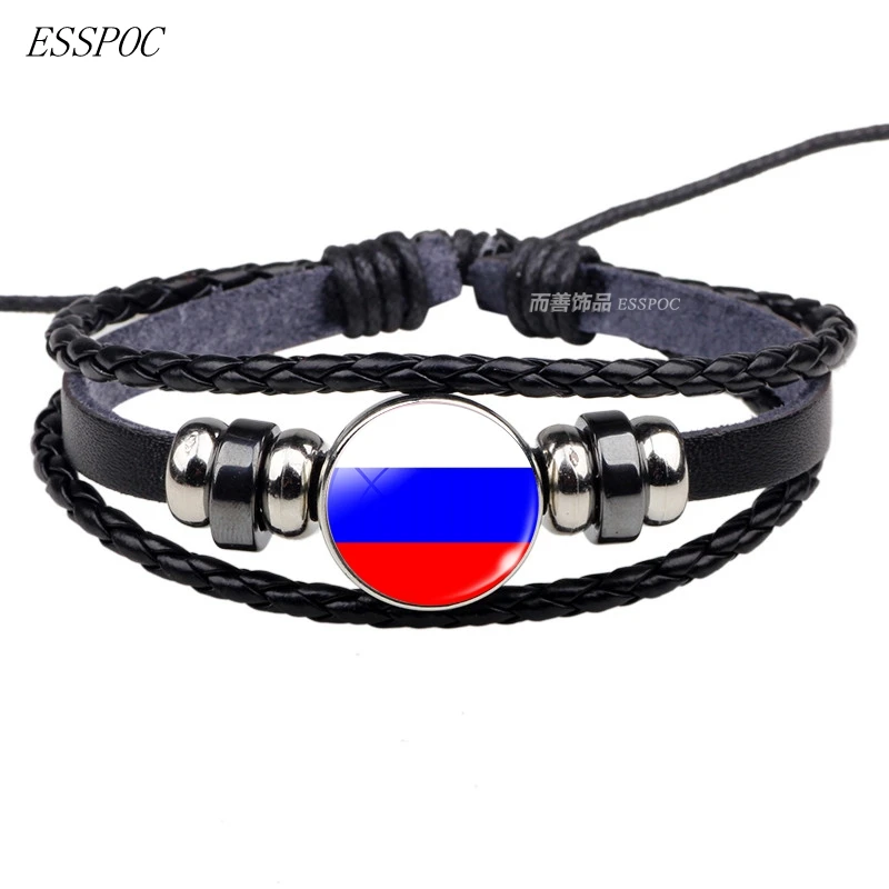 Национальные Флаги США, Россия, Испания, очаровательный браслет, кожаный плетеный браслет в стиле панк, подарок для женщин и мужчин