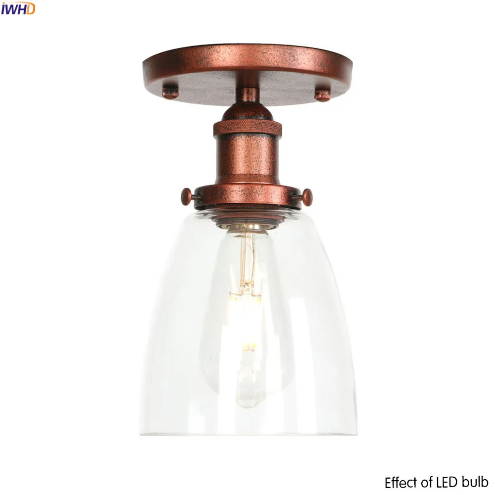 

IWHD Vintage Glass LED Ceiling Lights Fixtures Balcony Porch Bedroom Loft Industrial Ceiling Lamps Plafonnier Lampara Techo