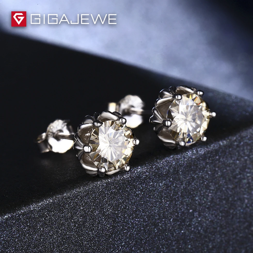 GIGAJEWE всего 1.2ct шампанское Алмазный тест прошел Moissanite Специальные Серьги