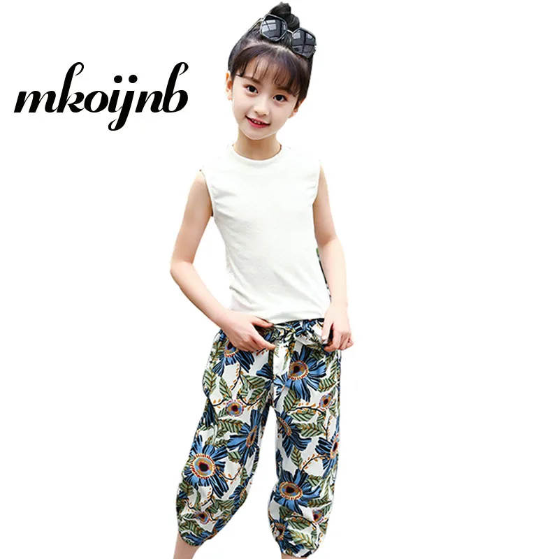 Комплект летней одежды для девочек костюм девочек-подростков детский хлопковый