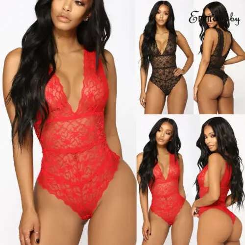 Сексуальное нижнее белье с открытой спиной Кружевная комбинация промежностью