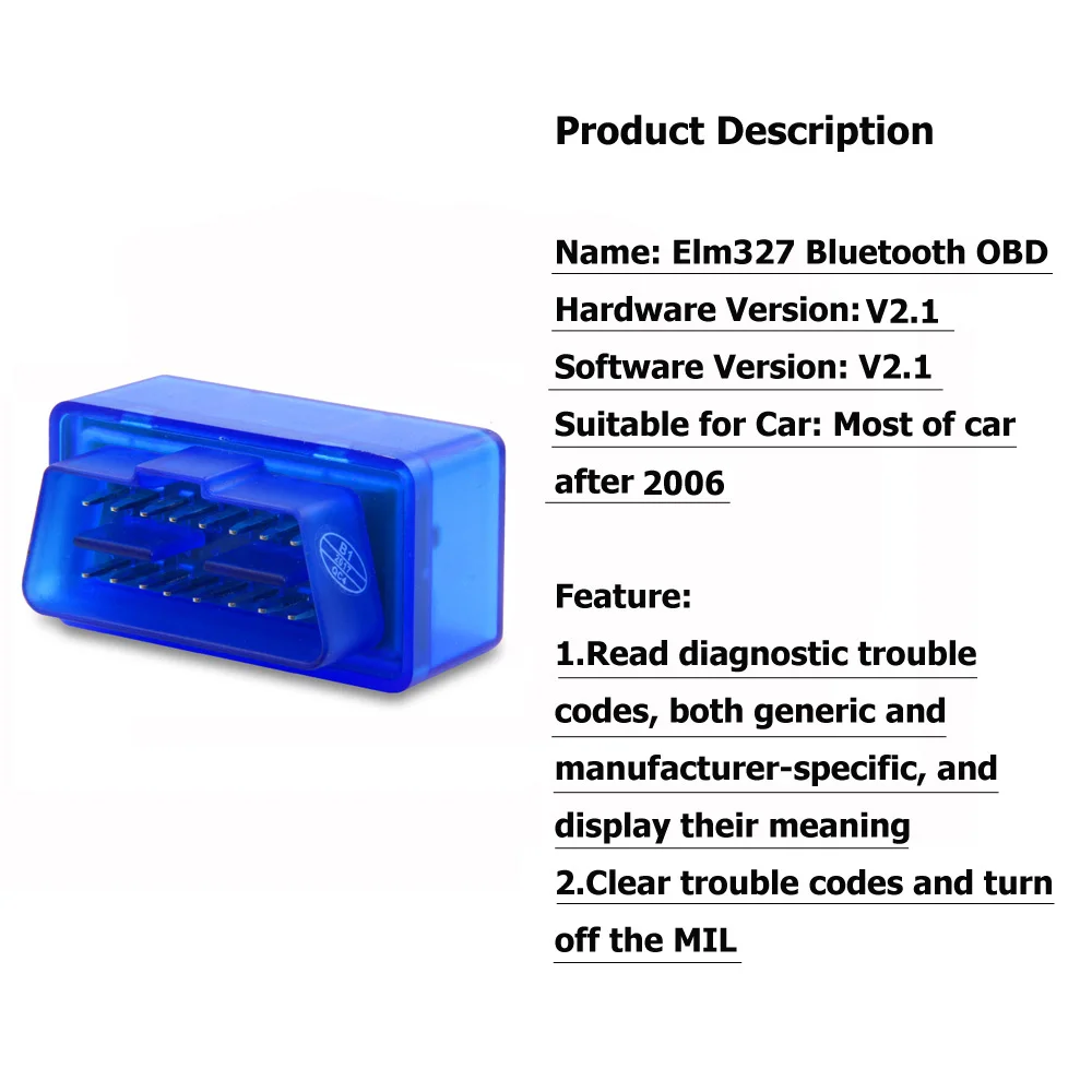 Автомобильный диагностический сканер Aganippe Elm327 Bluetooth OBD2 адаптер V2.1 OBD