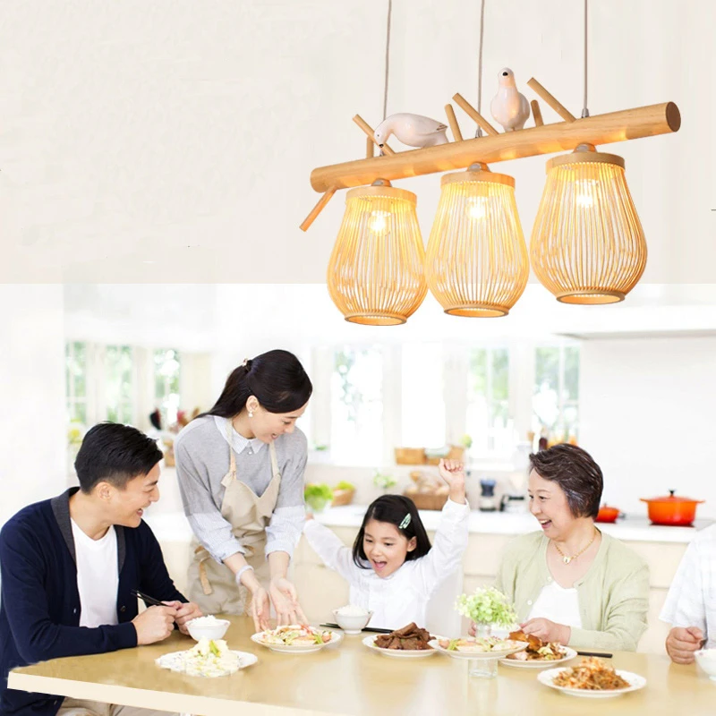 

SGROW Birdcage Lampshade Pendent Lights for Dining Room Bedroom Living Room Art Deco Bamboo Handing Lamp Indoor Lighting Fixture