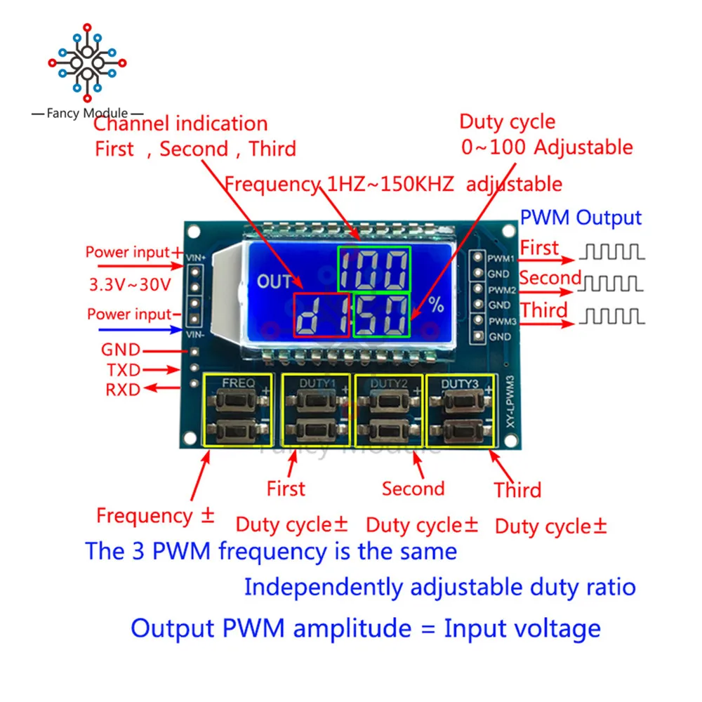 

1Hz-150Khz Signal Generator PWM Board Module Pulse Frequency Duty Cycle Adjustable Module LCD Display 3.3V-30V 1Hz - 150Khz