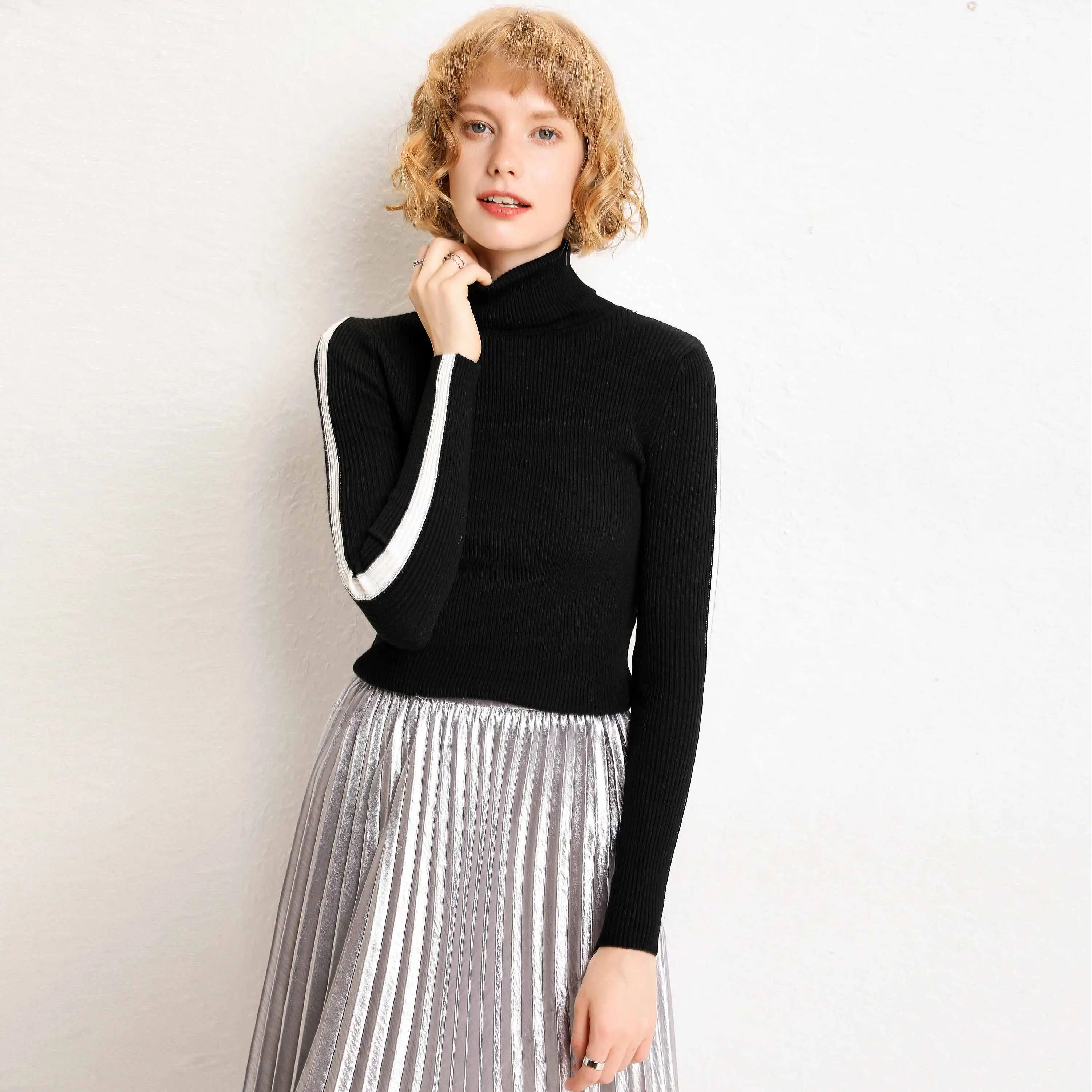 adohon 2019 woman winter 100% Cashmere sweaters and autumn knitted Pullovers High Quality Warm Patchwork thickening Turtleneck | Женская