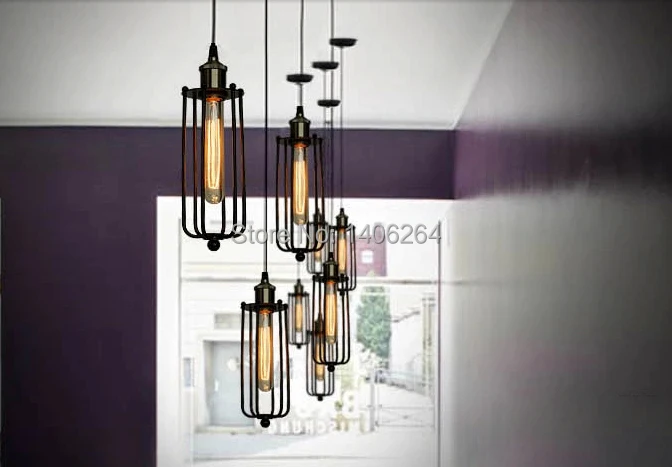 Винтажный металлический подвесной светильник в виде клетки с защитой от