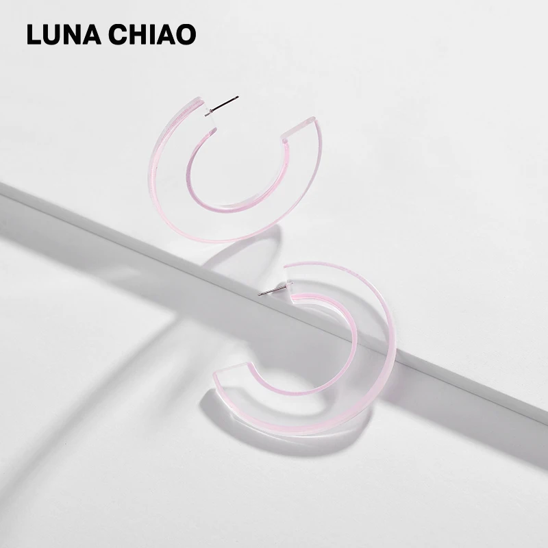 Серьги кольца LUNA CHIAO большие прозрачные акриловые серьги с цветной картиной