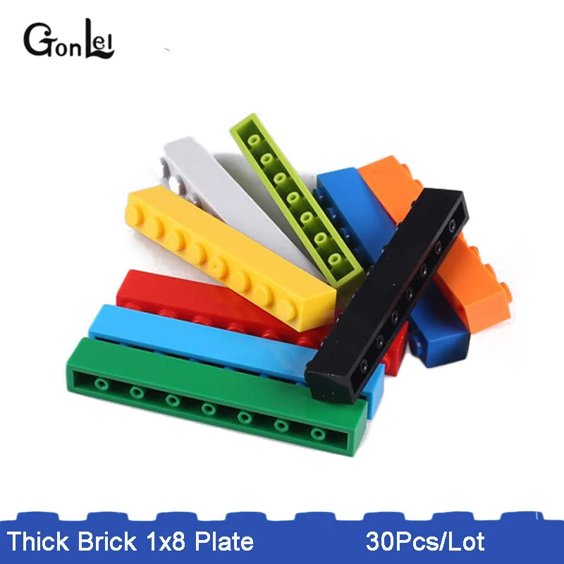 30 шт./лот MOC * Brick 1x8 (3h)* 3008 DIY enlighten Block Bricks Toys совместим с Rebrickable Parts 3008|Блочные