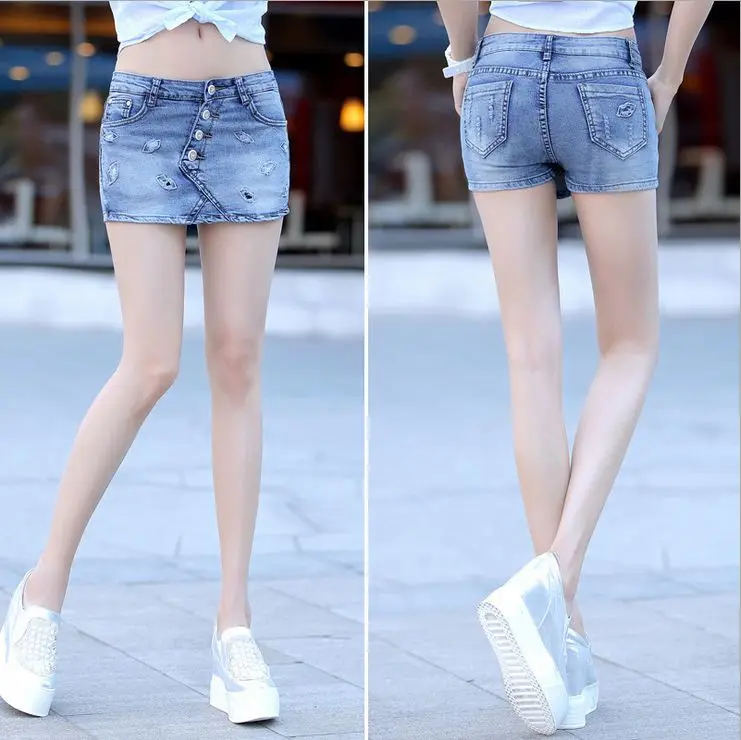 2016 летняя женская джинсовая юбка с дырками для губ мини-юбки джинсы юбка-брюки
