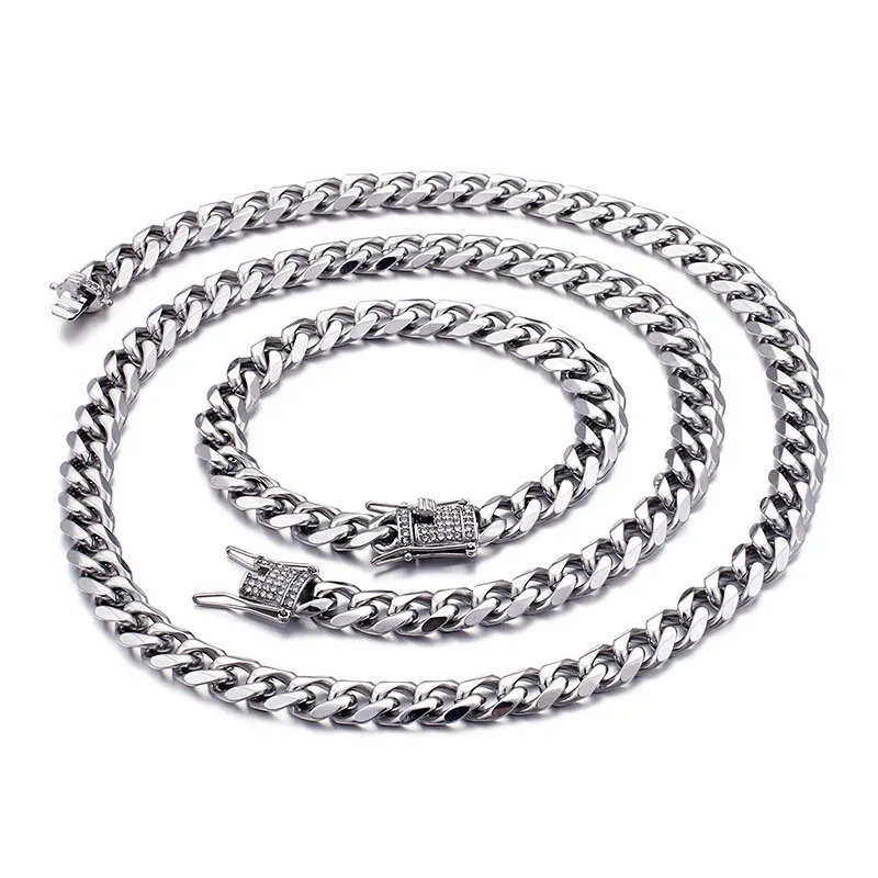 

JewOrna Fashion 15mm 30 inches Gold Chain Link Necklace Chunky Bracelet Males Jewelry Vacuum Plating CZ Bling Necklace JOS012
