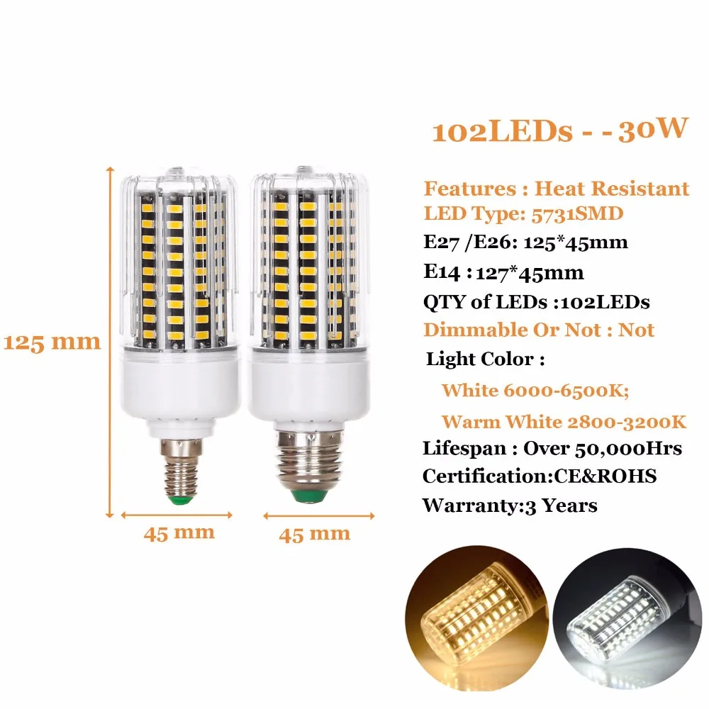 Светодиодный Светодиодная лампа Кукуруза лампы E27 E14 10W 18W 25W 30W 36W 5731 5730 SMD ярко