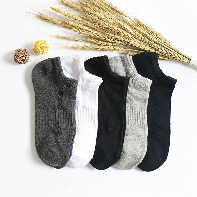 Whosesale Spring 5 Pairs/Lot Men Combed Cotton Hosiery Thin Socks Male Casual Towel Bottom Sox White/Blue Ankle Invisible Sokken