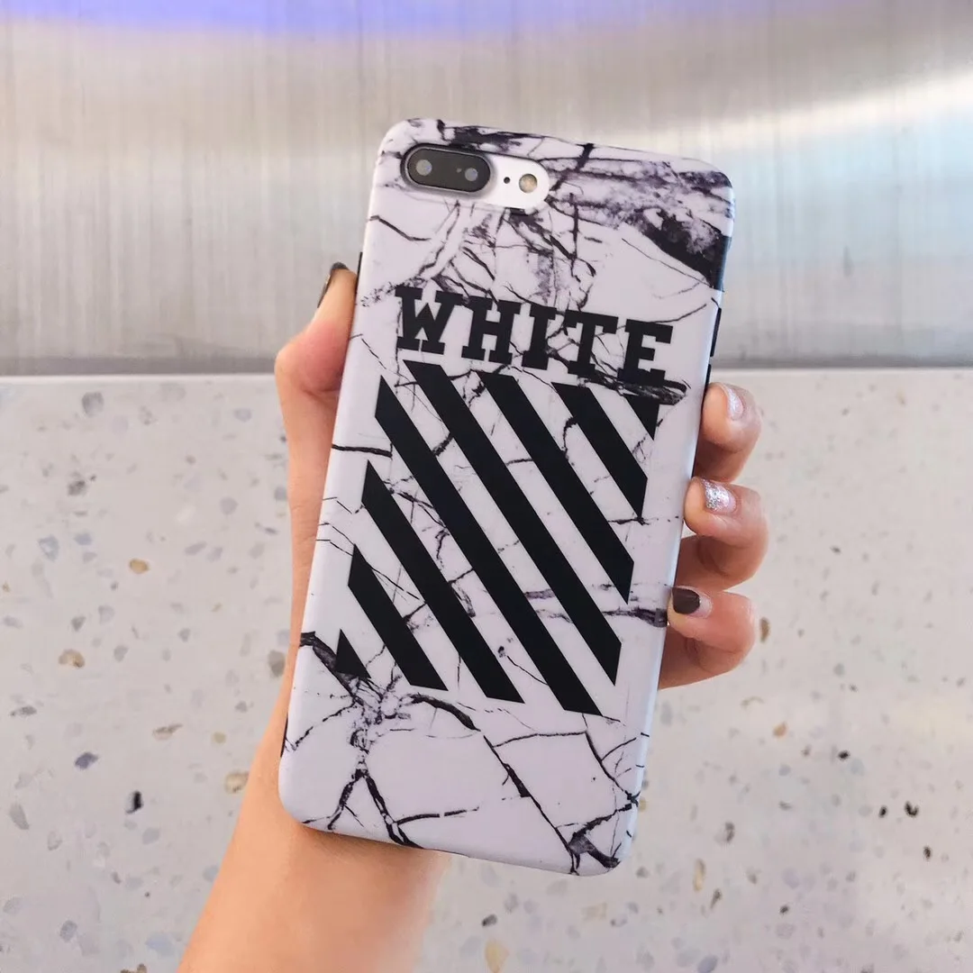 Off sports trend brand marble case phone for iphone 6 6s 7 8 Plus X Xs Max Xr strip Glossy soft imd white cover |