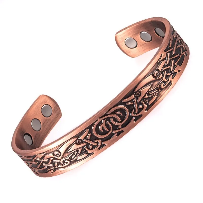 Rose Gold Маленькая лягушка, браслет из чистой меди, мужской энергетический Магнитный регулируемый открытый Браслет-манжета, винтажный широкий браслет Викинга, браслет для женщин - Окраска металла: Rose Gold