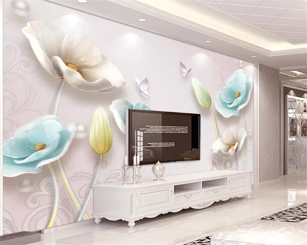 

beibehang Custom size Classic wallpaper three-dimensional embossed jewelry tulip European TV background wall papers home decor