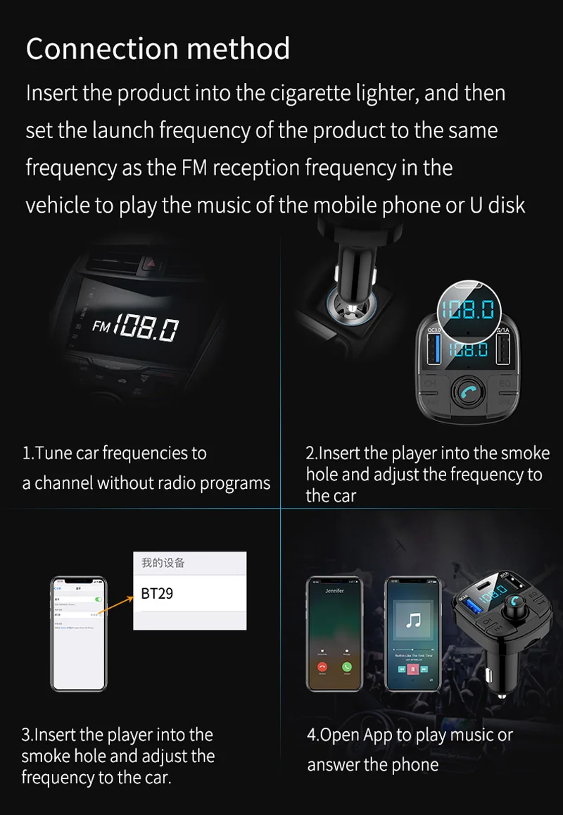 Jajabor Bluetooth 5,0 автомобильный комплект громкой связи fm-передатчик Автомобильный MP3-плеер Поддержка TF карта U диск воспроизведение QC3.0 Быстрая зарядка