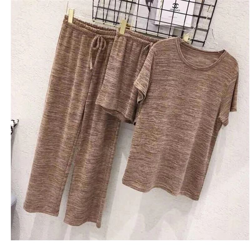 

Casual Suit Female Fashion Trend 2019 Summer New Short-Sleeved T-Shirt + Shorts + Trousers Comfortable Lazy Three-Piece H00287