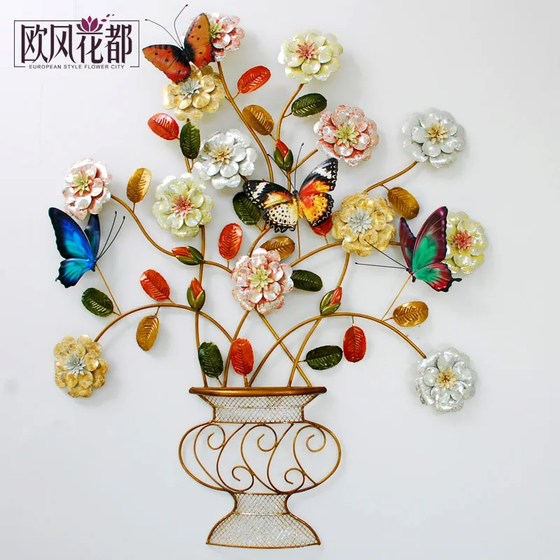 

European iron wall mural living room TV background wall wall decorations hanging wall rich tree