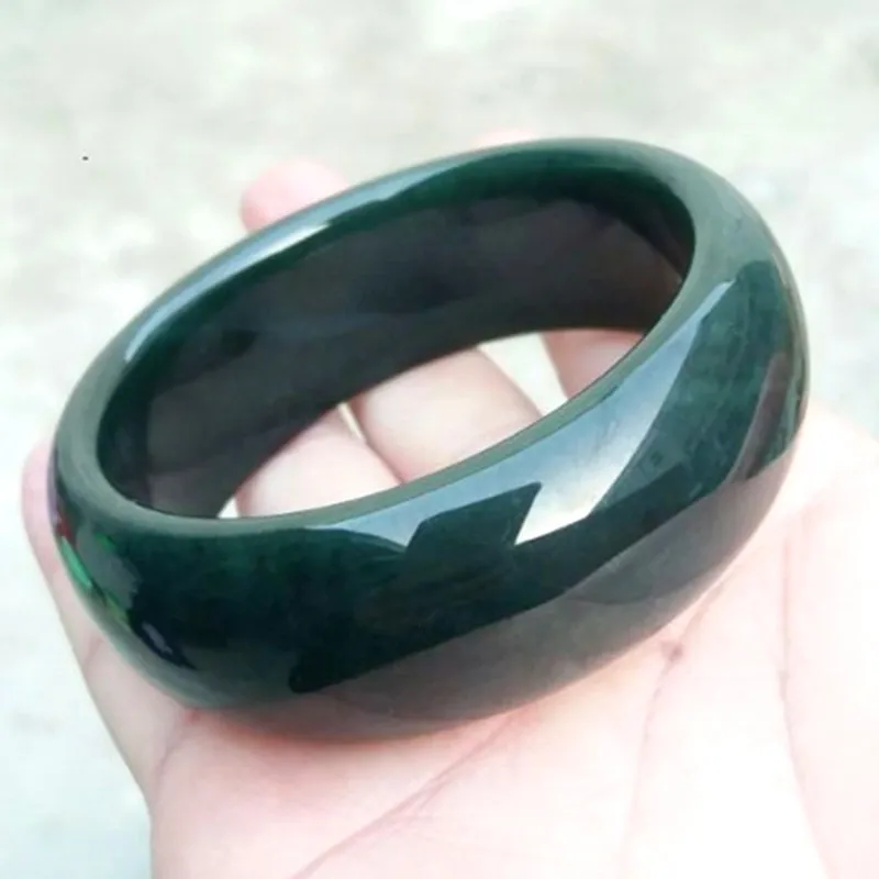 (Сертификат) натуральный темно-зеленый HETIAN Nephrite Расширенный браслет Круглый