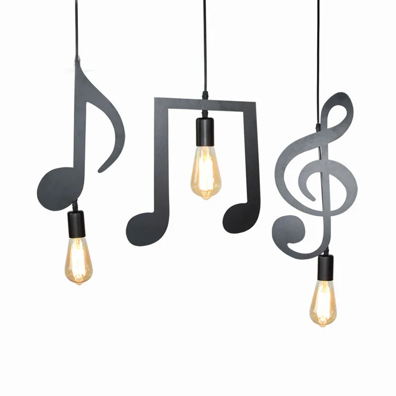 

Vintage Creative Musical Note Pendant Light Painted Black Hanging Light Indoor Pendant Lamp Kid's Room Restaurant Bar Cafe Home