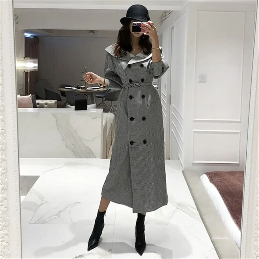 Женское клетчатое платье двубортное офисное трапециевидной формы в Корейском