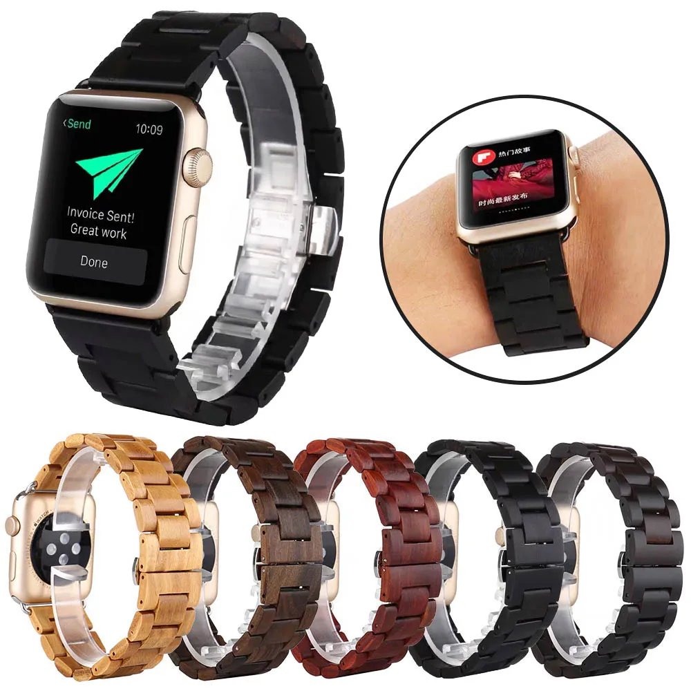 Мода древесины браслет для наручных часов Apple Watch, версии 5 4 3 2 1 ремень 40/44/38/42 мм Для мужчин/Для женщин наручные ремень
