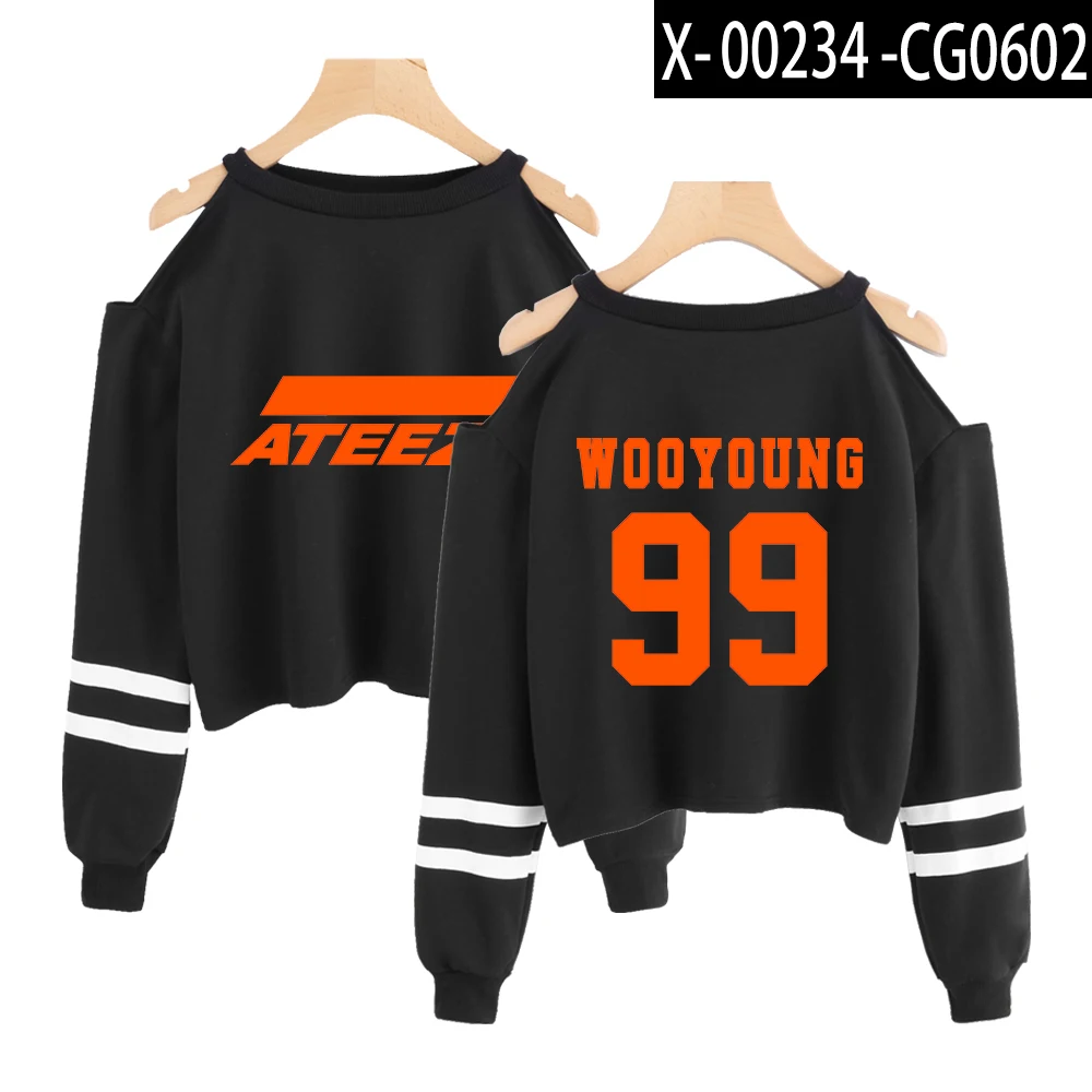 ATEEZ kpop Толстовка Короткая Толстовка с открытыми плечами модная короткая Сексуальная Хип-хоп kpop пуловер укороченный худи для женщин сексуальная - Цвет: F