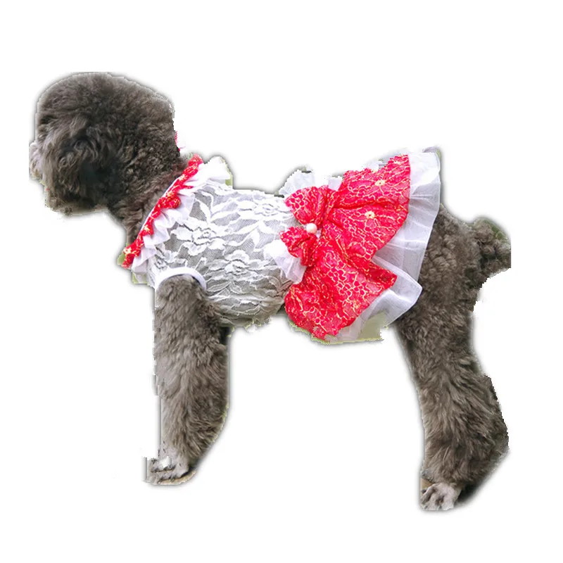 Цветочный Узор Собак Осень Кружево Лук узел Платье Одежда Для Животных Из Бисера