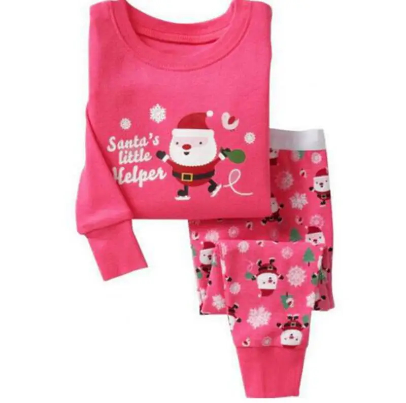 New Boys Christmas Pajamas 100% Cotton Children Red Santa T-Shirt Green White Striped Trouser Girls Sleepwear Tree Clothes | Детская