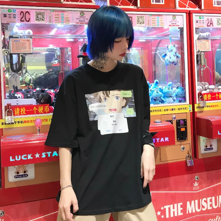 Новинка 2018 года для женщин Harajuku Винтаж Забавный мультфильм печати короткий рукав