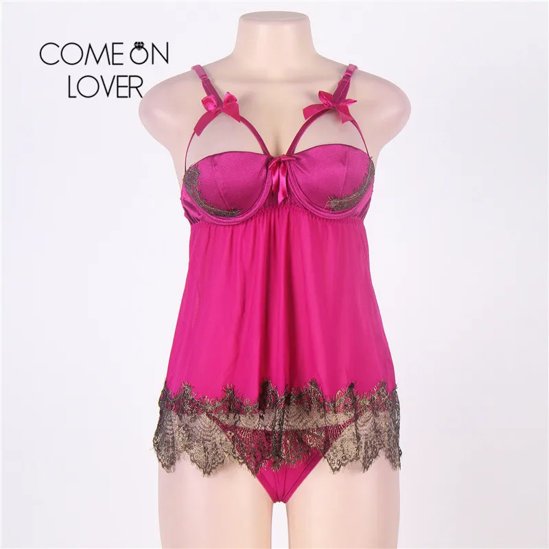 Comeonlover Бюстгальтер Pad Push Up платье для сна мини розово красное романтическое