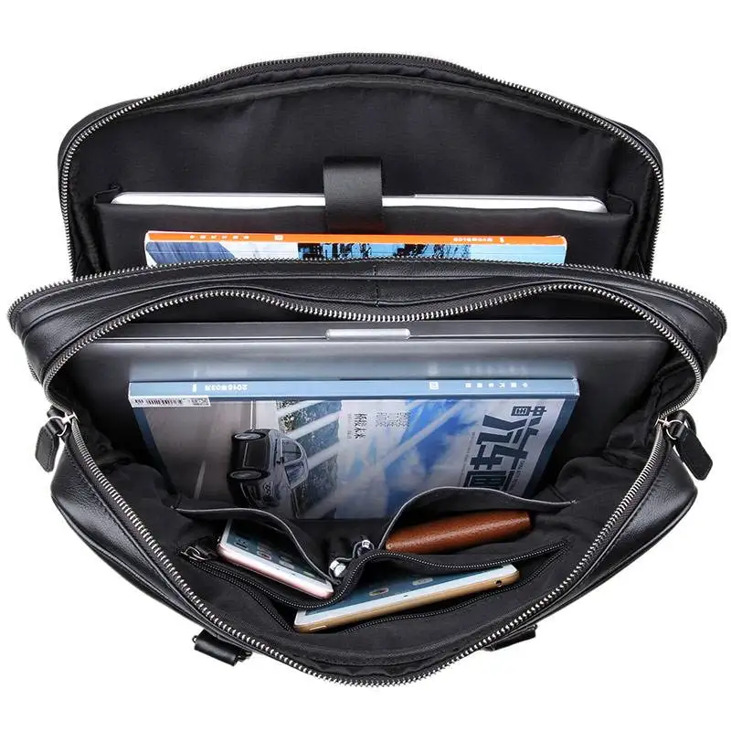 

Men's Briefcase Real Leather Male Business Black Travel 15" Laptop Bags Tote Shoulder Crossbody Messenger Bags Handbags Man