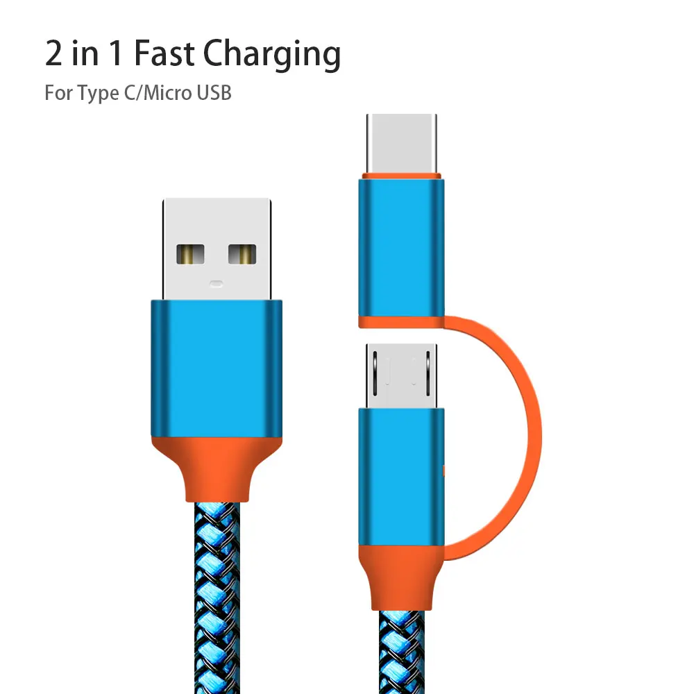 CAMDEMS 2 в 1 Micro & type c Usb Плетеный тканевый рыбий шелк usb кабель м 3 фута кабели для samsung s6