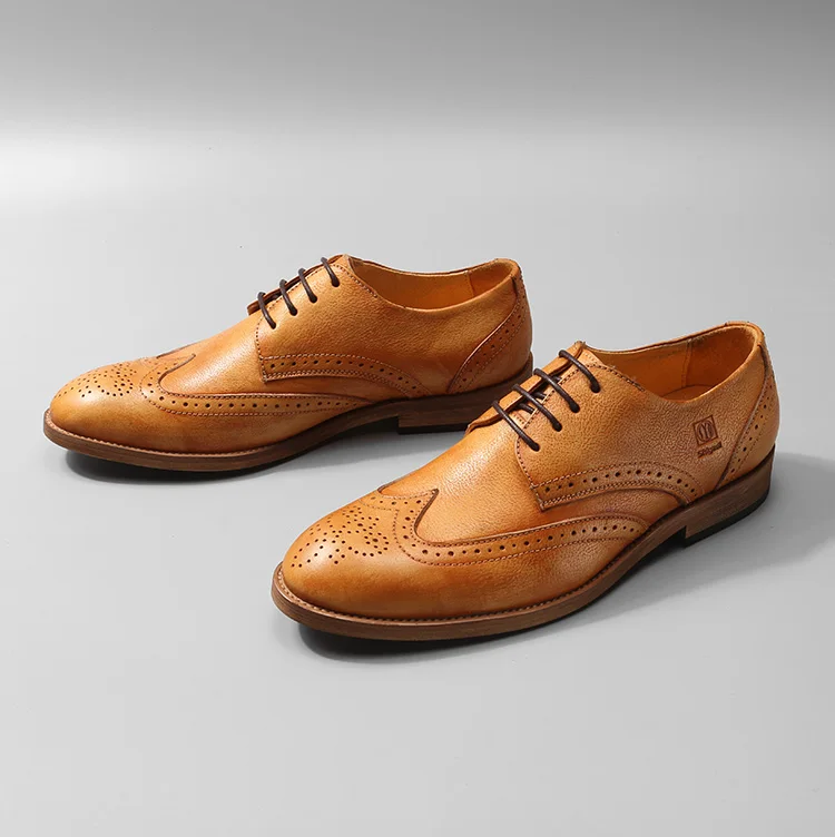 New arrival hot selling british style brogue shoes classic yellow brown color pointed lace up oxfords handmade carved | Обувь