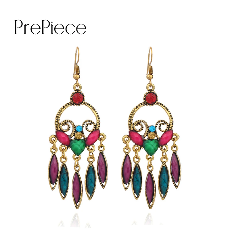 Prepiece Новый Винтаж полый бахромой Серьги Этническая Стиль Boho сплав золота