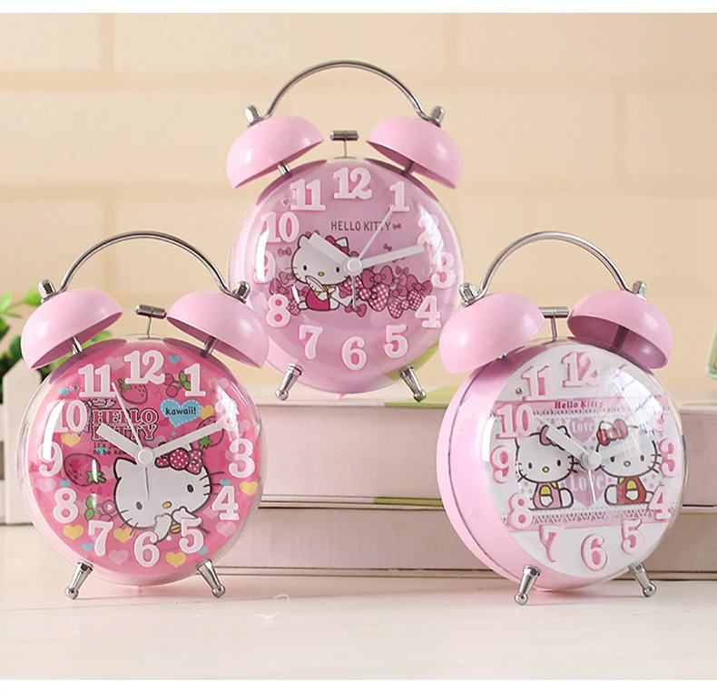 Hello kitty узор Прекрасный Дети мультфильм девушка офис электронная сигнализация стол настенные часы студента немой прикроватный современный кольцо