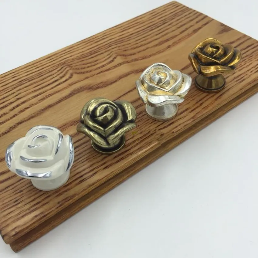 Ручки для мебели в ретро стиле креативные ручки виде розы античное серебро ящика